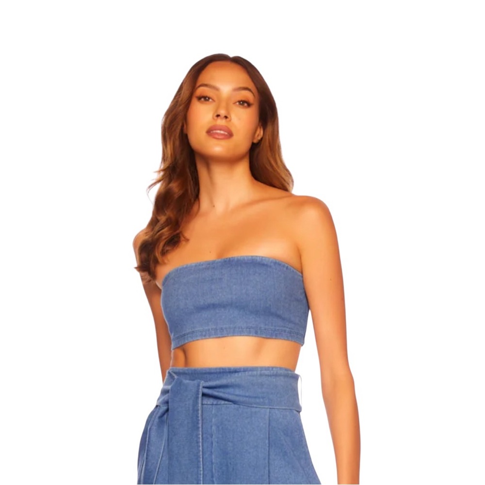 Susana Monaco Light Denim Micro Strapless Tube Top. Size XL